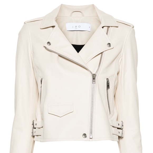 IRO Dylan Off White Cream Leather Moto Jacket 36 S Small X Small - Picture 1 of 7